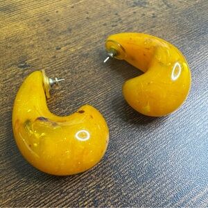 Yellow Resin Hoop Earrings - Unbranded